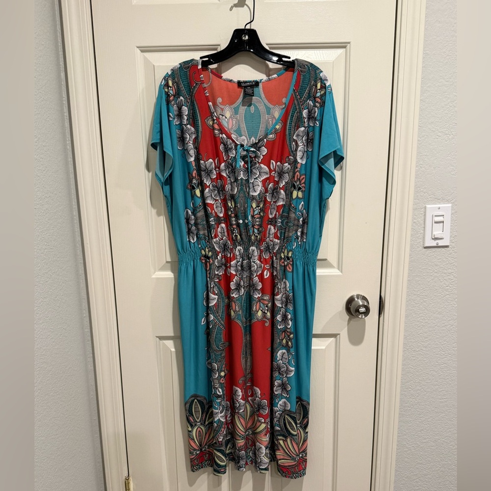 Glamour Coral and Teal Patterned Top